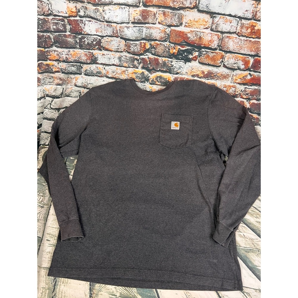Carhartt Mens Charcoal Heather Long Sleeve Pocket T-Shirt Loose Fit TK0126-M L